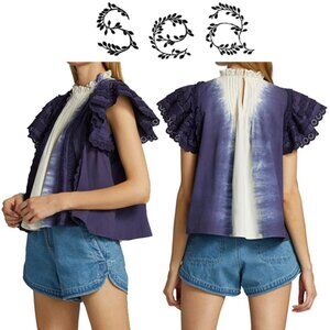 OBO. Sea Everlyn Tie-Dye Ruffle Short-Sleeve Top. Large